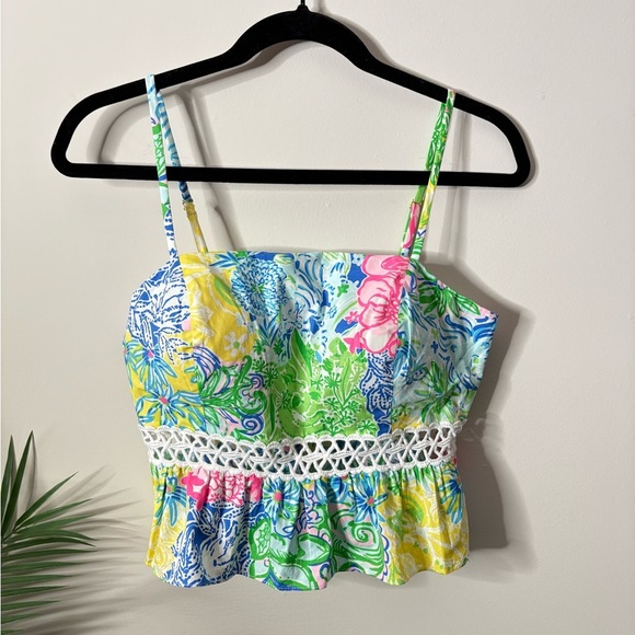 Lilly Pulitzer Jan Flounce Peplum Top In Multi Cheek To Cheek - Picture 2 of 7